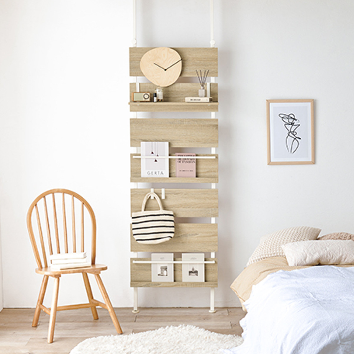 HAGiHARA（萩原） マガジンラック 突っ張り 幅60cm 間仕切り 棚板付き