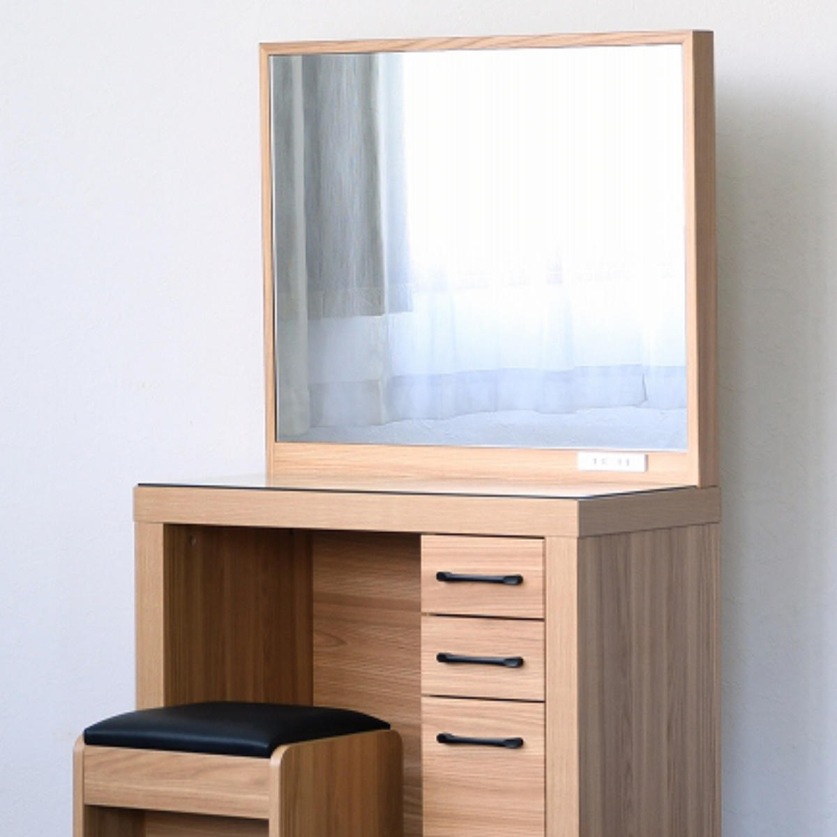 ドレッサー スツール付 オーク柄 ナチュラルデザイン 約幅76cm （ 奥行