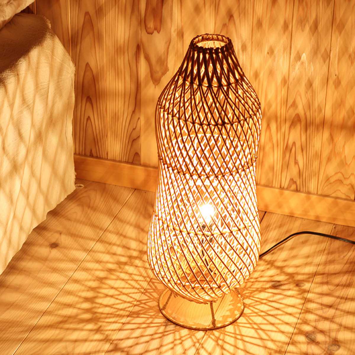 ラタンスタンドランプ ピーナッツ LED対応 フロアライト （ ラタン 籐