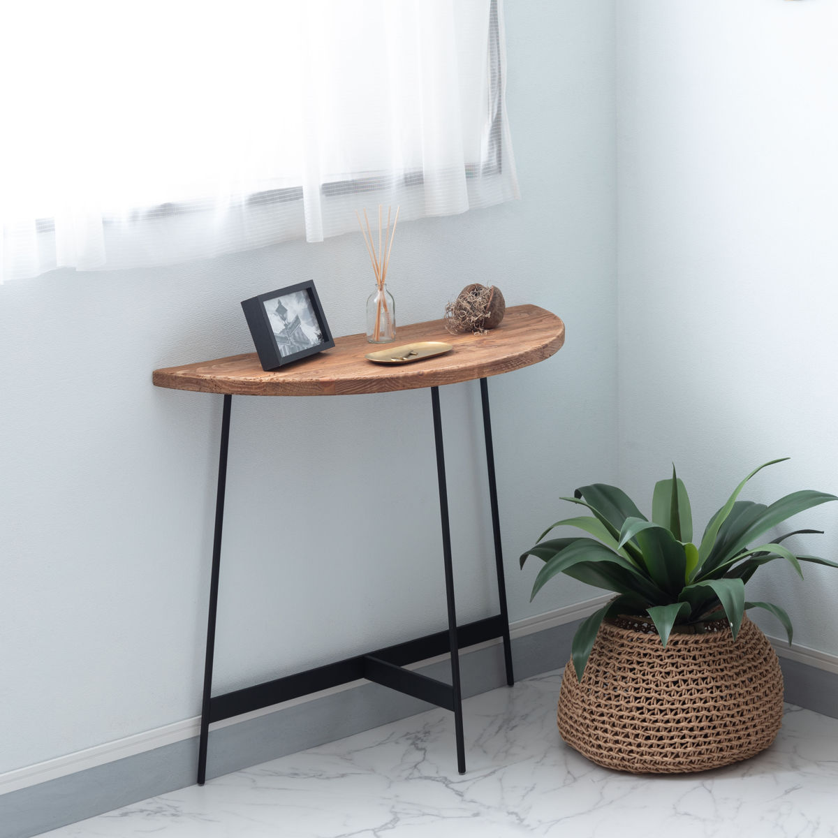 東谷 コンソールテーブル 半円型 高さ72cm 古材 （ 天然木 パイン材