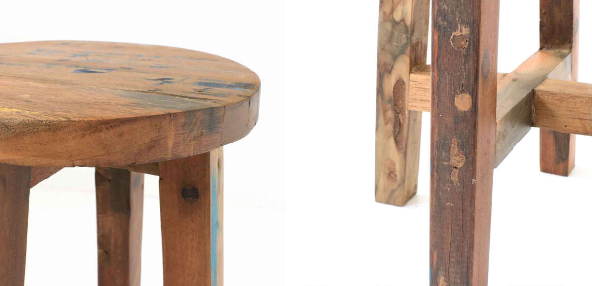 ラウンドスツール ボート古材 高さ50cm 木製 （ スツール イス 丸椅子