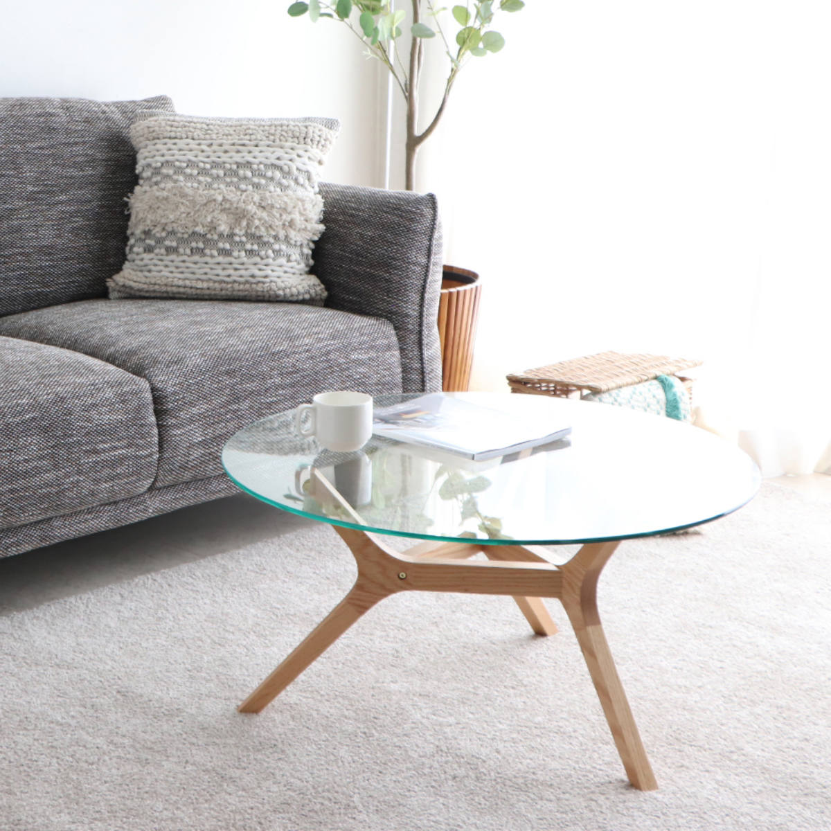 東馬（Tohma） ローテーブル 円形 直径80cm アモール ガラス天板