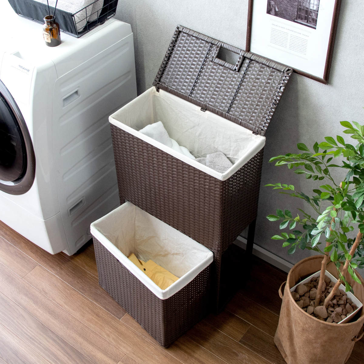 宮武製作所 ランドリーボックス ふた付き Diario ラタン調 ブラウン