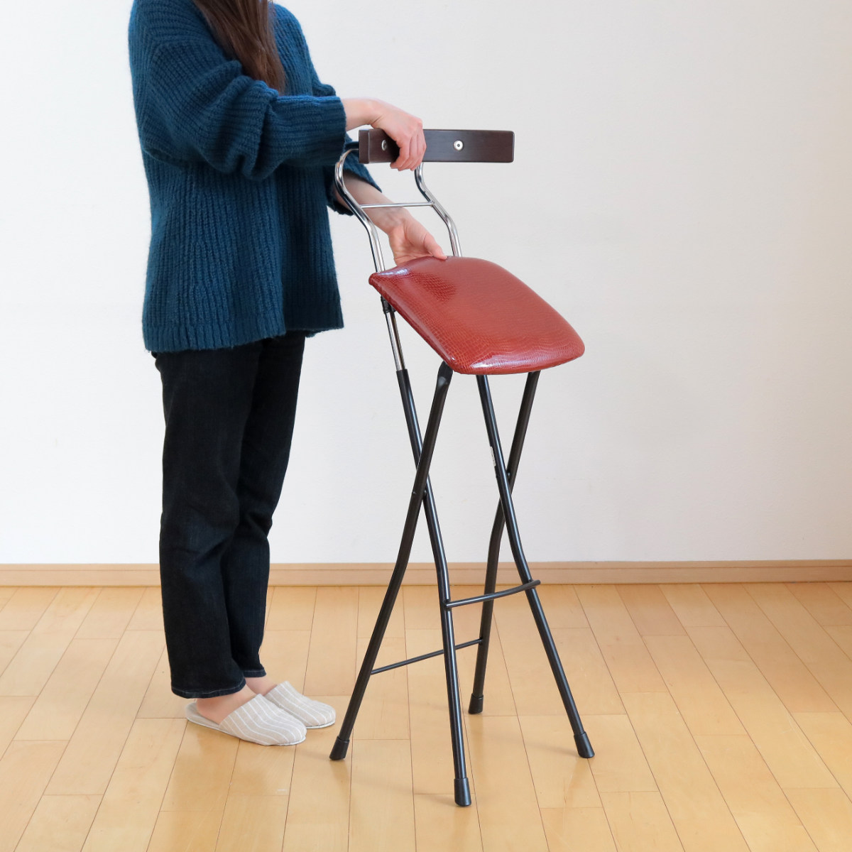 ルネセイコウ 折りたたみ椅子 座面高73.5cm ハイタイプ 背もたれ付