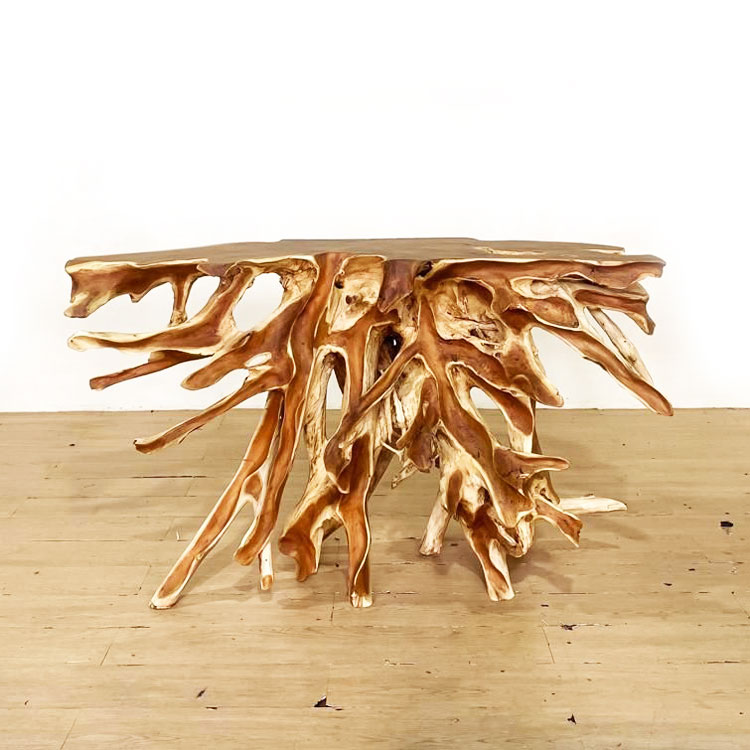 チーク無垢材 コンソールテーブル 原木テーブル 切り株 無垢 木の根