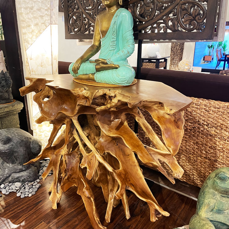 チーク無垢材 コンソールテーブル 原木テーブル 切り株 無垢 木の根