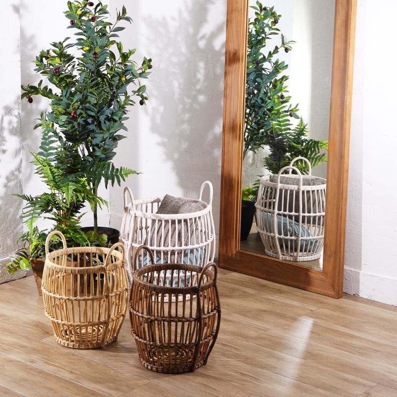 ラタン ランドリー バスケット 大小 2個セット 洗濯カゴ 籐 おしゃれ
