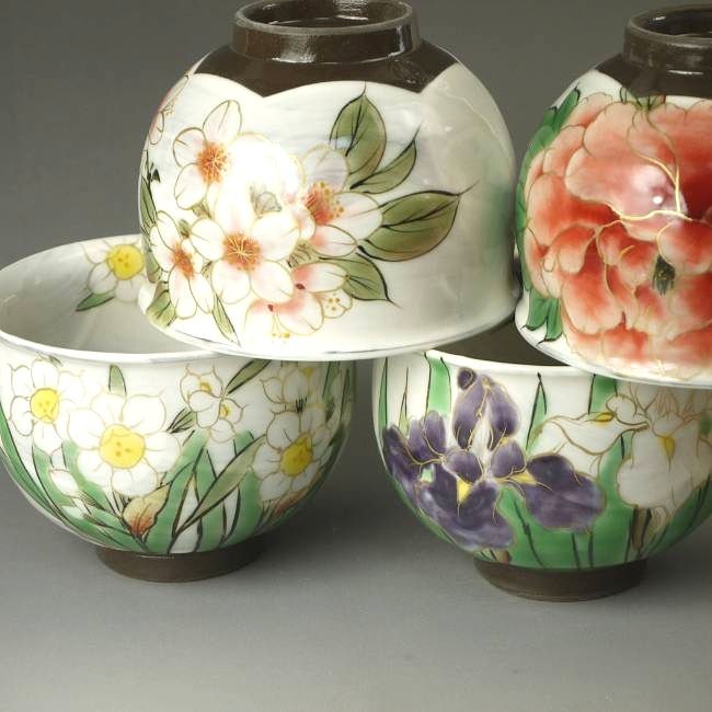 京焼 清水焼 四季彩五草花お茶呑茶碗揃え 陶あん : 松韻堂 Yahoo!店