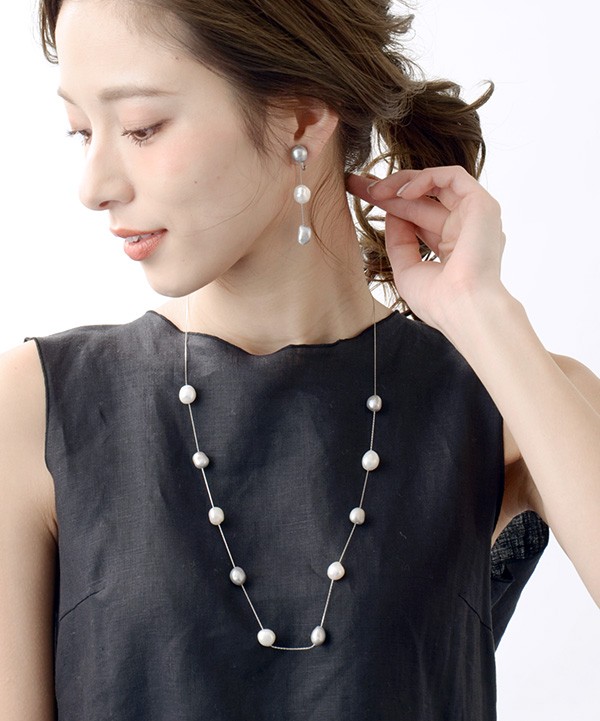 ヴァンテーヌ 淡水パールネックレス ロング バロックパール スライド式