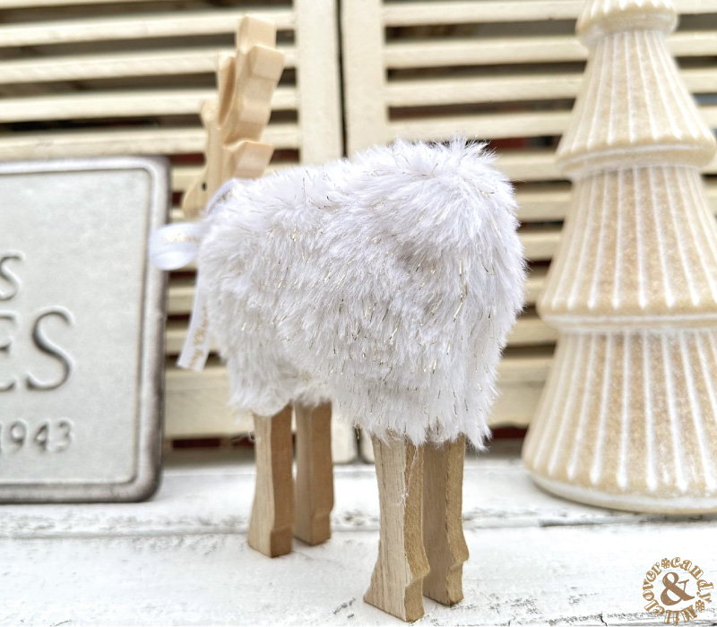 クリスマス雑貨 もこもこトナカイ ファー ウッドディアースタンド