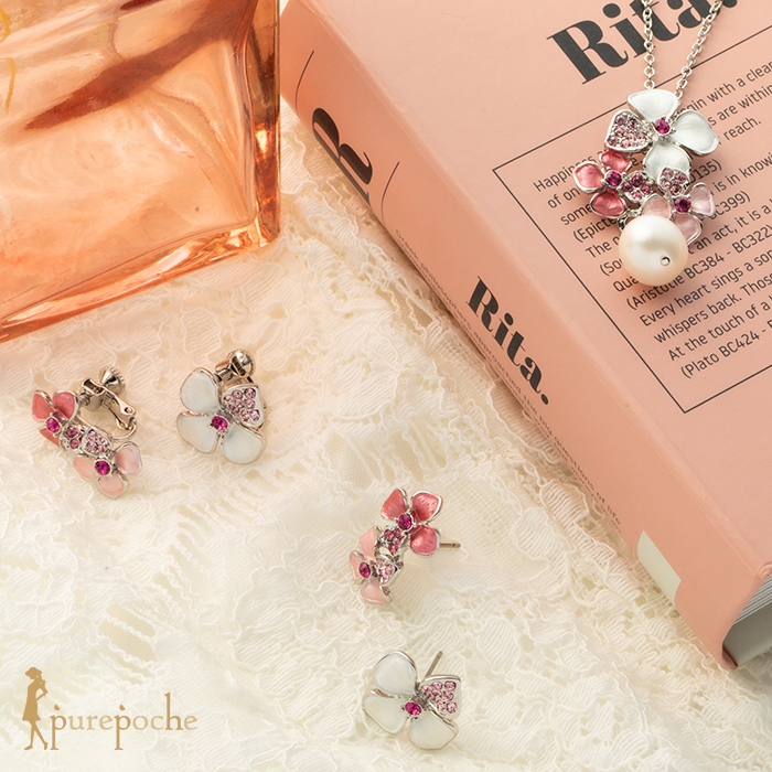 ピアス イヤリング お揃い クリスタルガラス 花 アシンメトリー