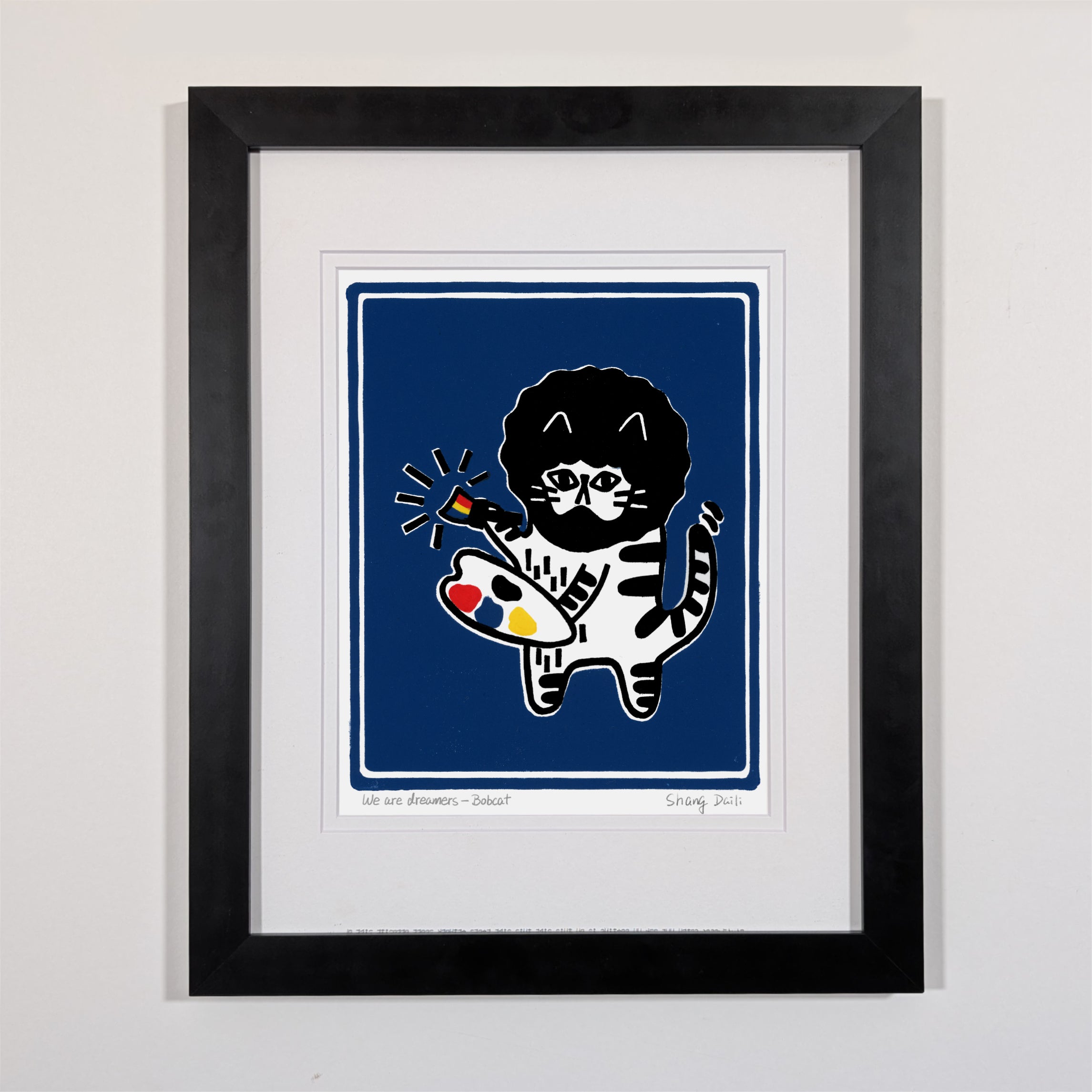Cat Handmade Linocut Cat Art Print - Bob Ross Cat/ Bobcat – Shang