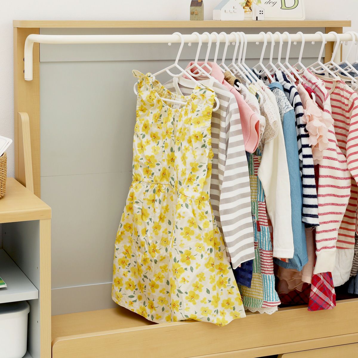 キッズ用ハンガーラック 子供服収納 幅91cm 高さ78cm ナチュラル