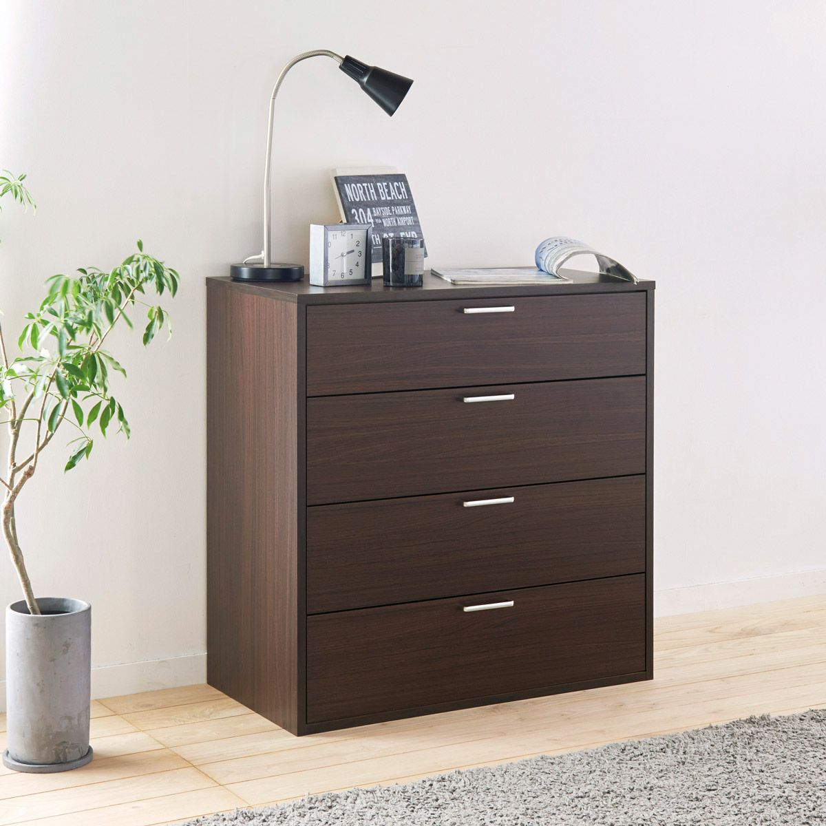 チェスト タンス 幅79cm 高さ80cm ダークブラウン ワイドタイプ 引出4