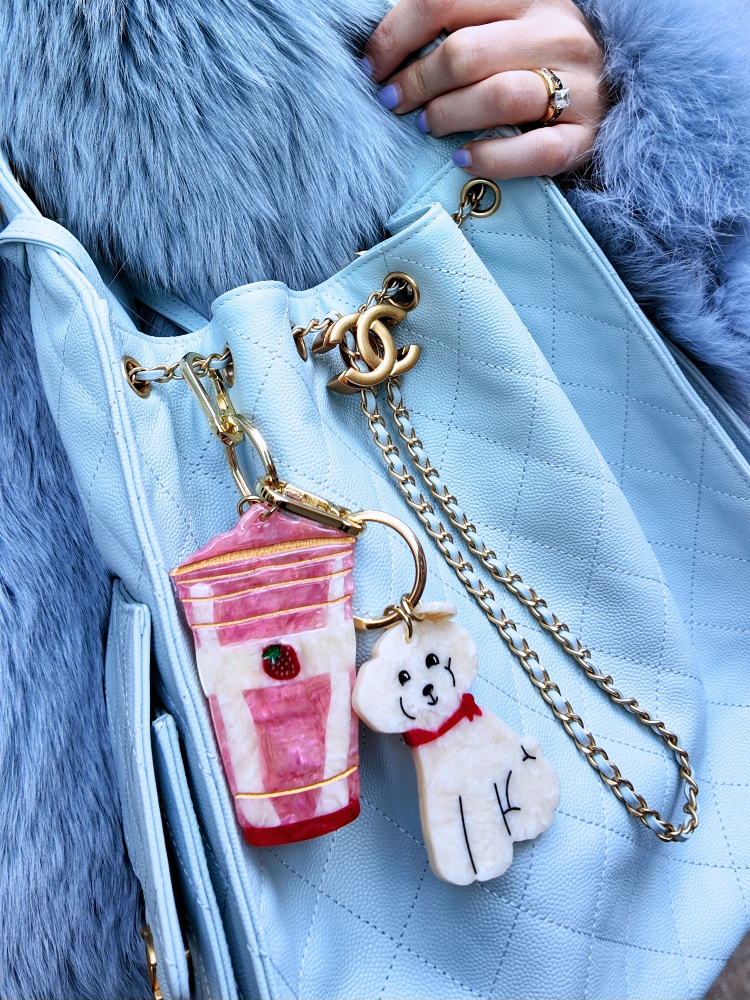 Hand-painted Doodle Puppy Bag Charm + Keychain | Eco-Friendly