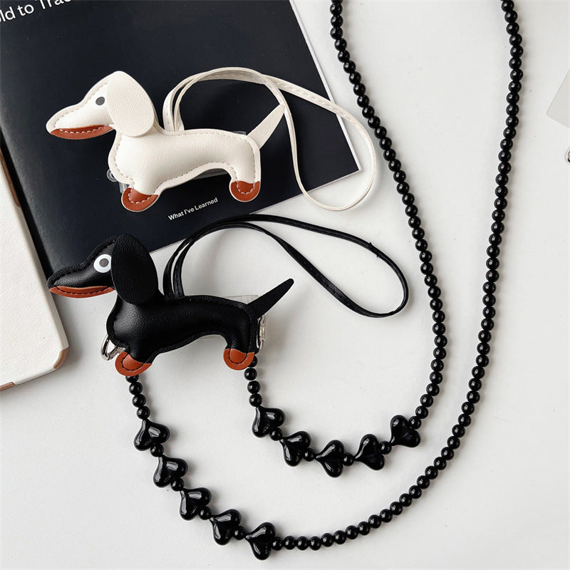 レザーダックスフンドデザインサイドクリップスマホショルダー