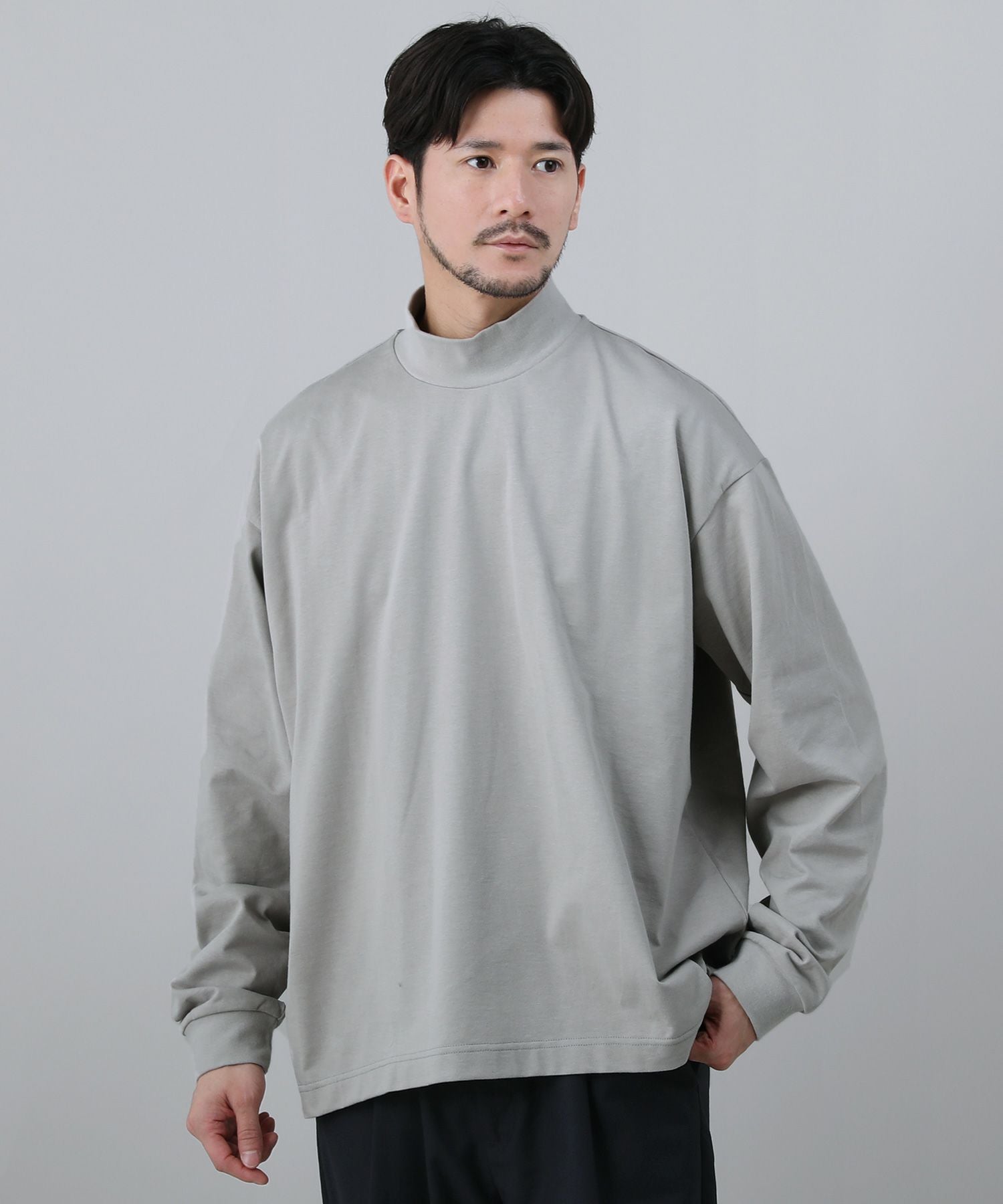 日本製VORTEX 8オンス（MVS天竺）モックネックバルーン長袖Tシャツ