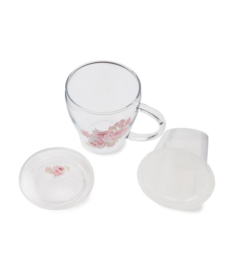 クチュール ローズ柄 耐熱ガラス蓋つきマグ（茶漉し付き）（コーヒー