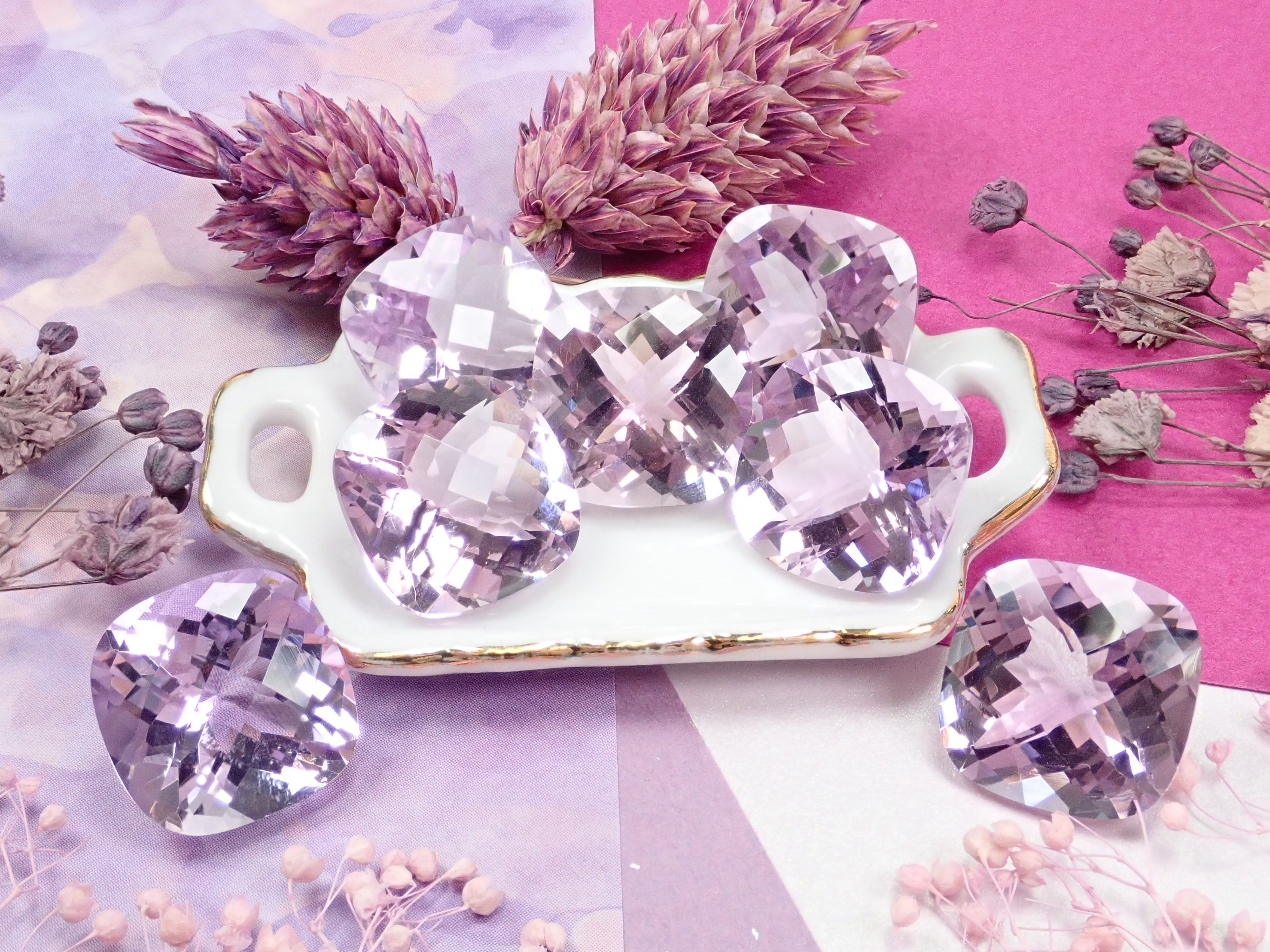 ピンクアメジスト1石（チェッカーボードカット,約10ct,14×14mm）《複数