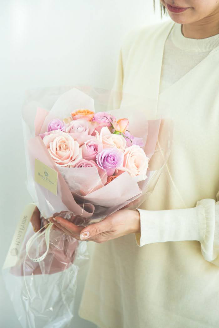 花束 ローズブーケ バラ 12本 PNK MIX #1483 size:80｜HanaPrime（ハナ
