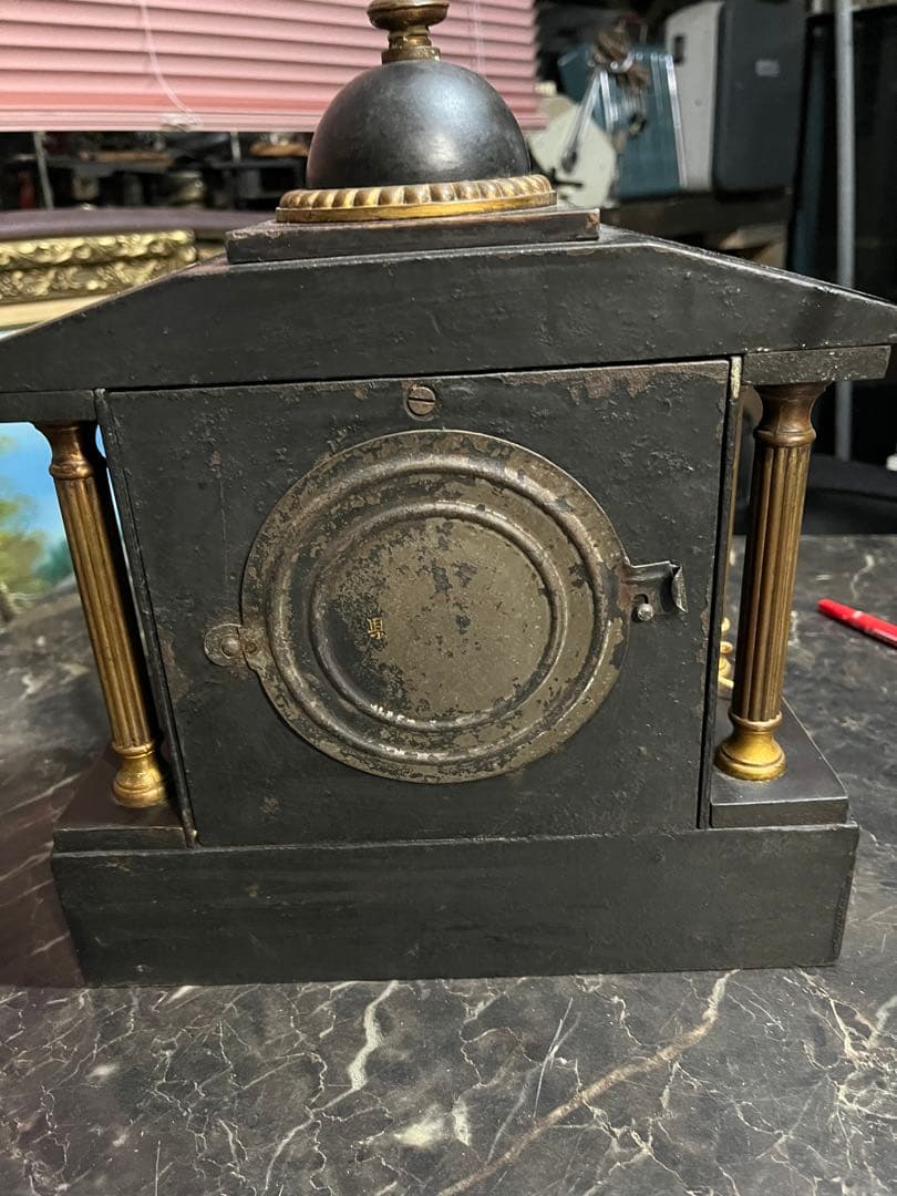 アンティーク置き時計、精工舎鉄製置き時計、14K使用、ゼンマイ