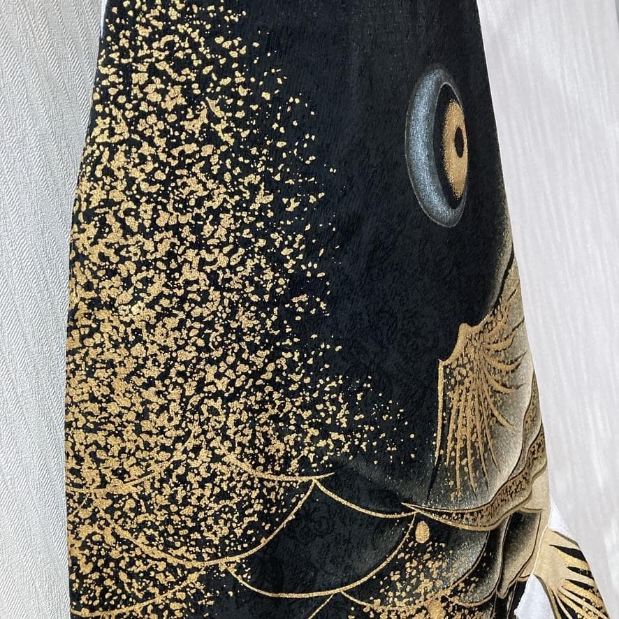 SKO95 ちりめん金彩鯉のぼり2m 黒 ベランダ黒鯉2m お父さん鯉2m