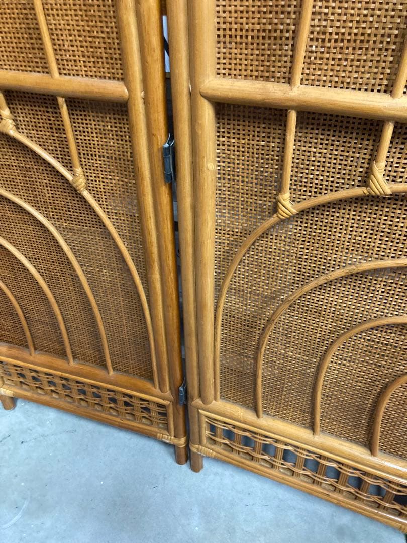 ラタン 3連 パーテーション 衝立 間仕切り 籐 昭和レトロ アンティーク