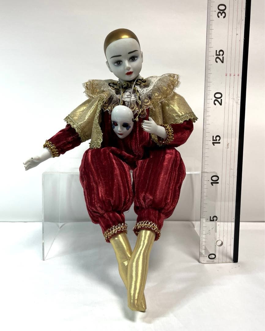 アンティーク ビスクドール ゼンマイ式オルゴール ピエロ 人形