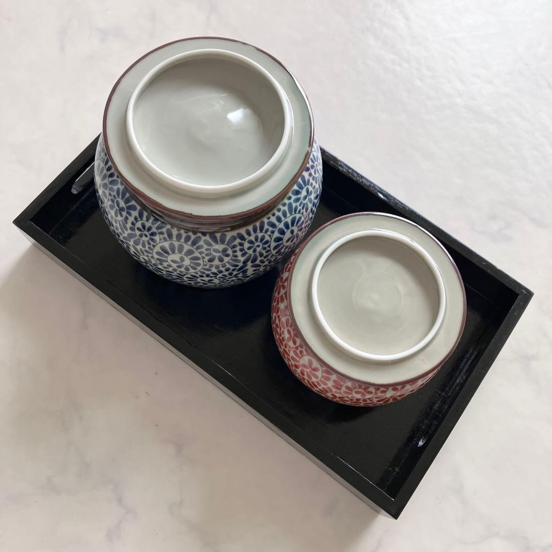 美品♡有田焼♡かわいいうさぎの蓋付き壺♡おぼんセット清秀