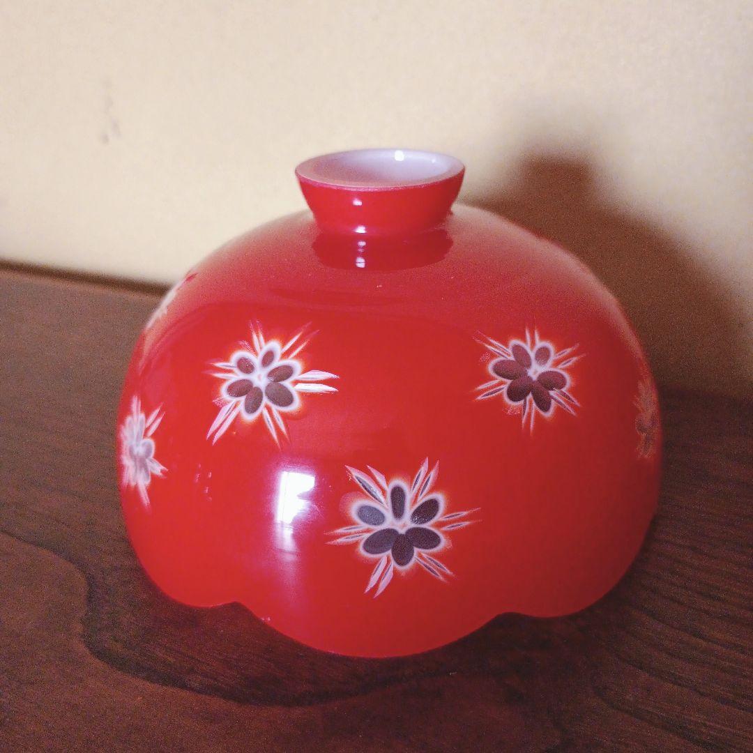 赤】 切子 電笠 ガラス 花模様 被せ 照明 大正 ライト 乳白 シェード