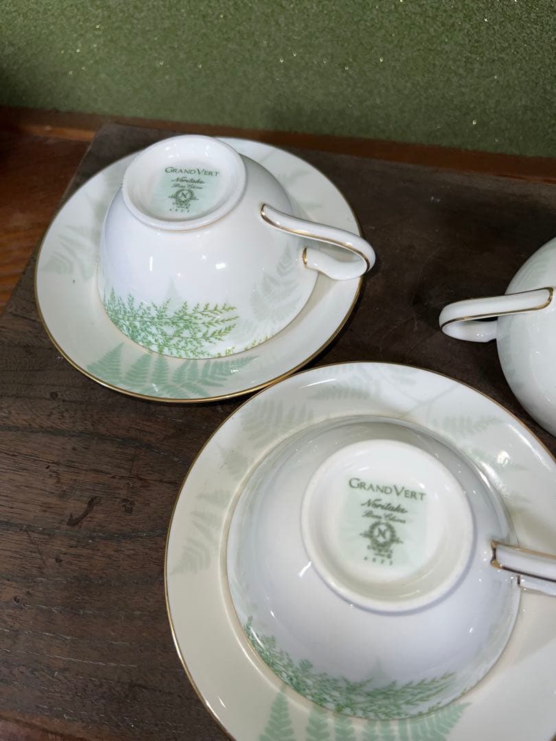 4.希少 ビンテージノリタケ グランベール 萌黄野 カップ＆ソーサー2客