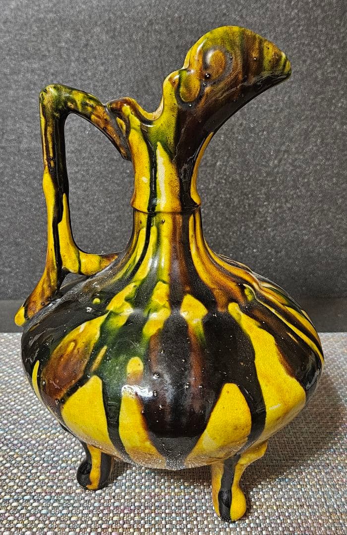 中国古美術 中国古陶磁器 古玩 時代物 遼三彩 鶏頭鶏冠形 手付水注