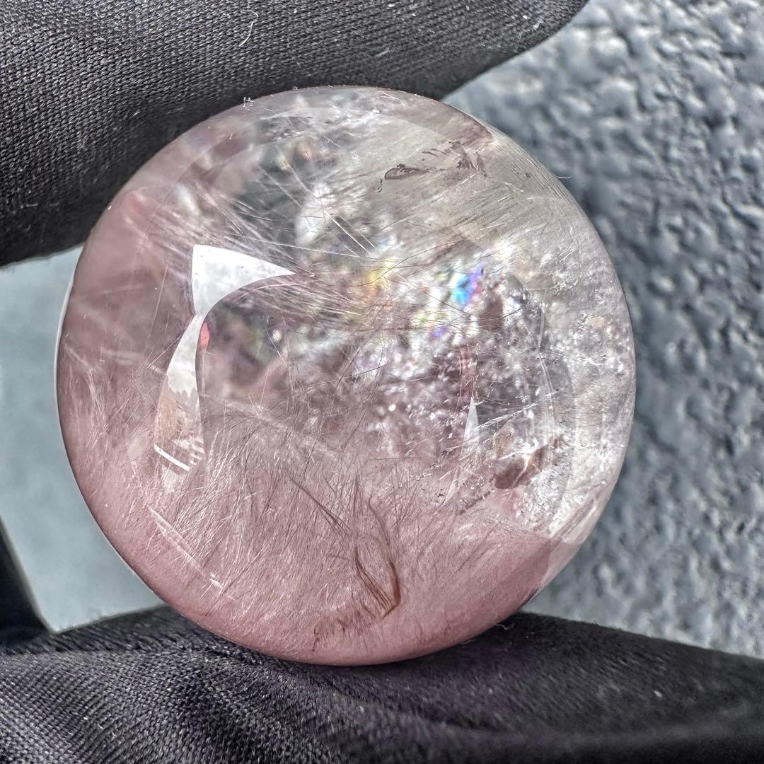 極上別格品❗️超美品♡レインボー☆ピンクサゲニティックインクォーツ丸玉A1295