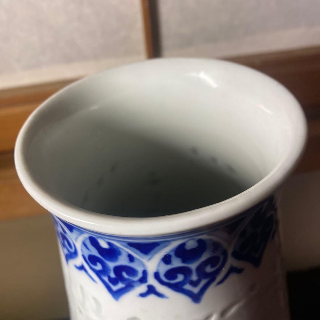 中国美術 蛍手染付花瓶 景徳鎮製