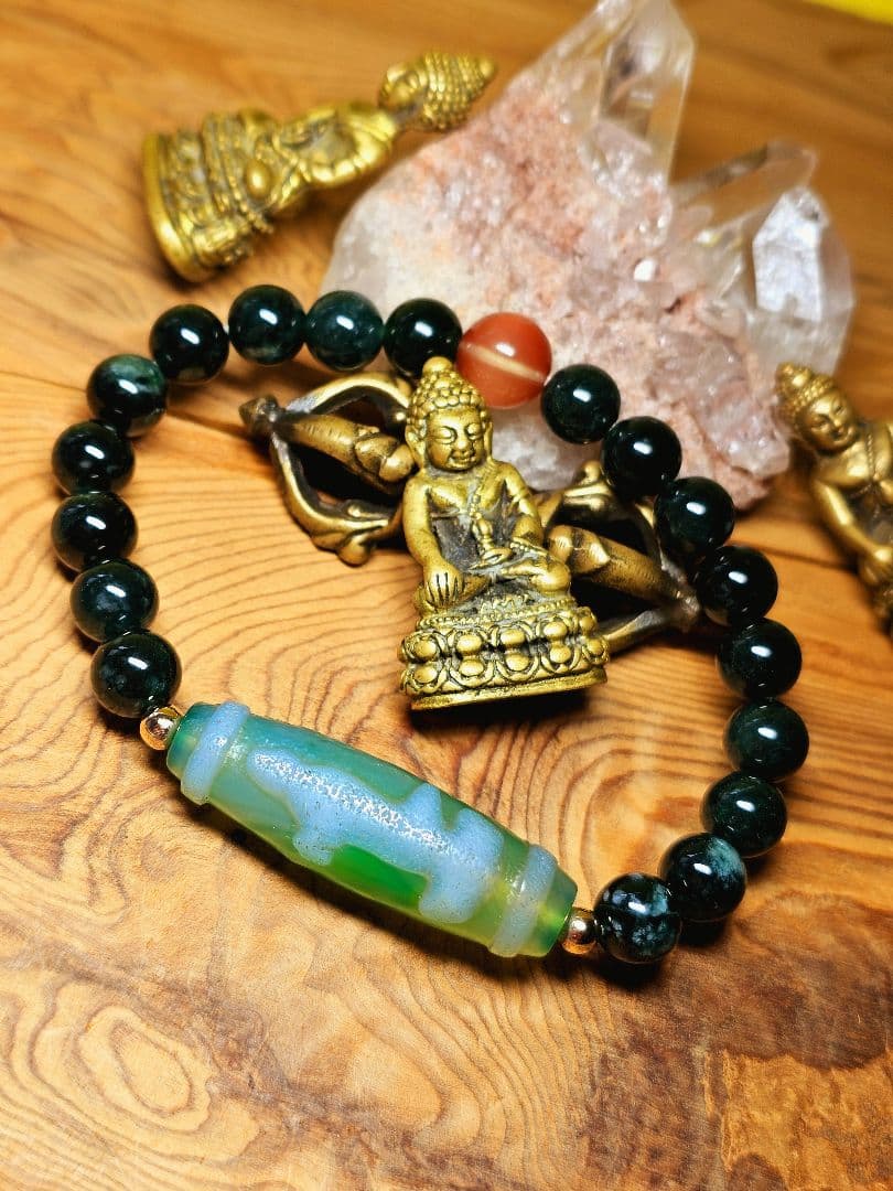 超レア★黒朱砂★緑双観音天珠のブレス