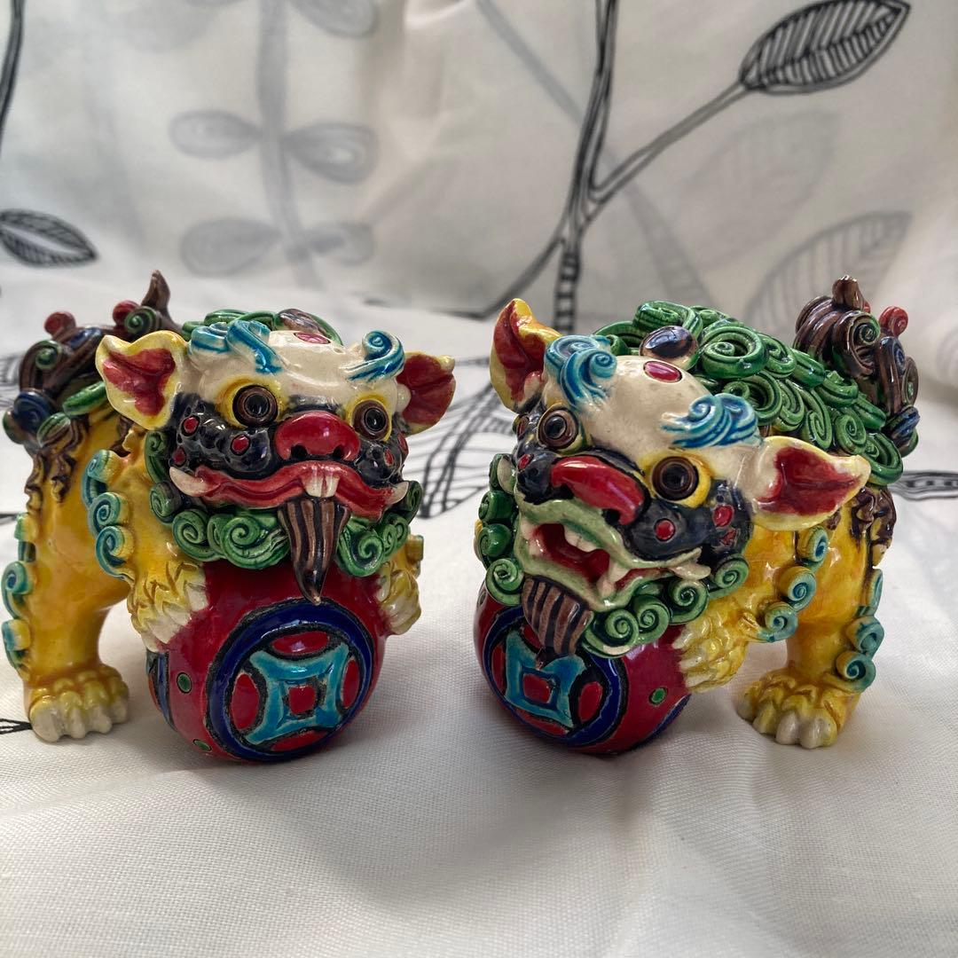 台湾 交趾陶 交趾焼 置物 陶器製 三陶坊 獅子 - メルカリ