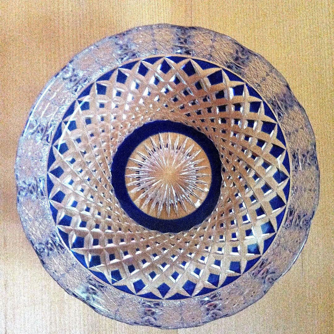 保谷クリスタル瑠璃被切子向付　十客