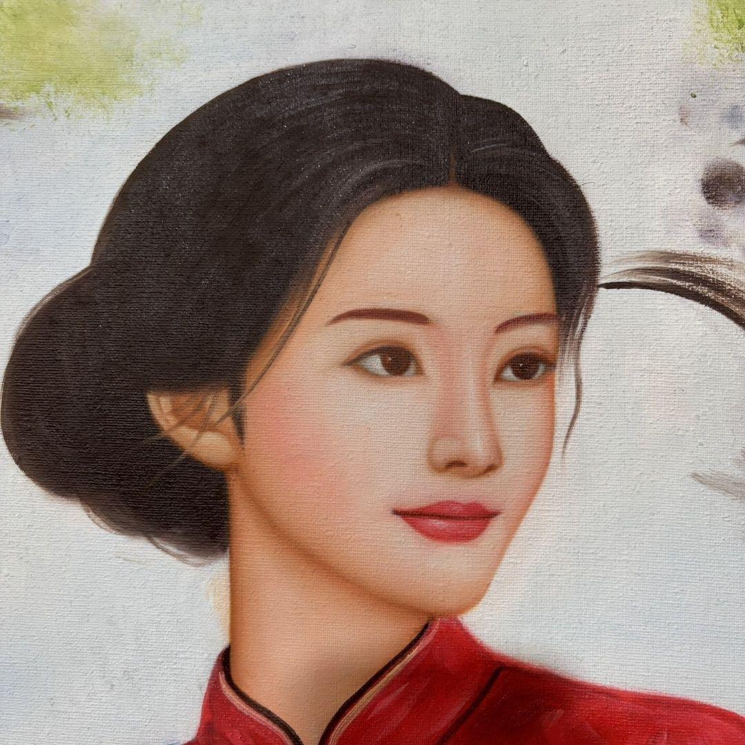 純手描き 水彩油画 人物画 冷军 作品図 中国絵画 約70×100cm 未表装