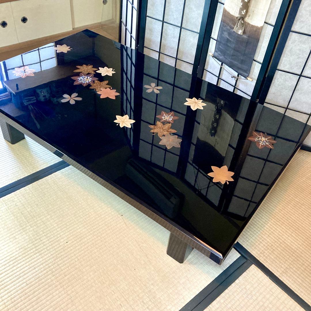 輪島塗 座卓 伝統工芸 ローテーブル センターテーブル 高級家具 座敷 楽天市場】【中古】 座卓 輪島塗り 沈金師 福光満穂作 ガラス天板付き