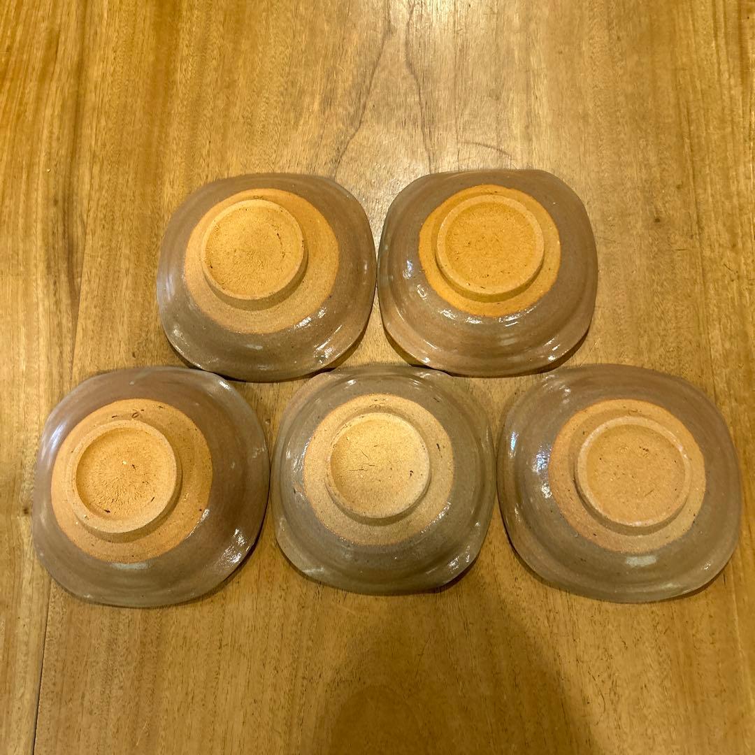 唐津菅ノ谷窯　舛田重信　絵唐津　変形鉢　五客 箱付