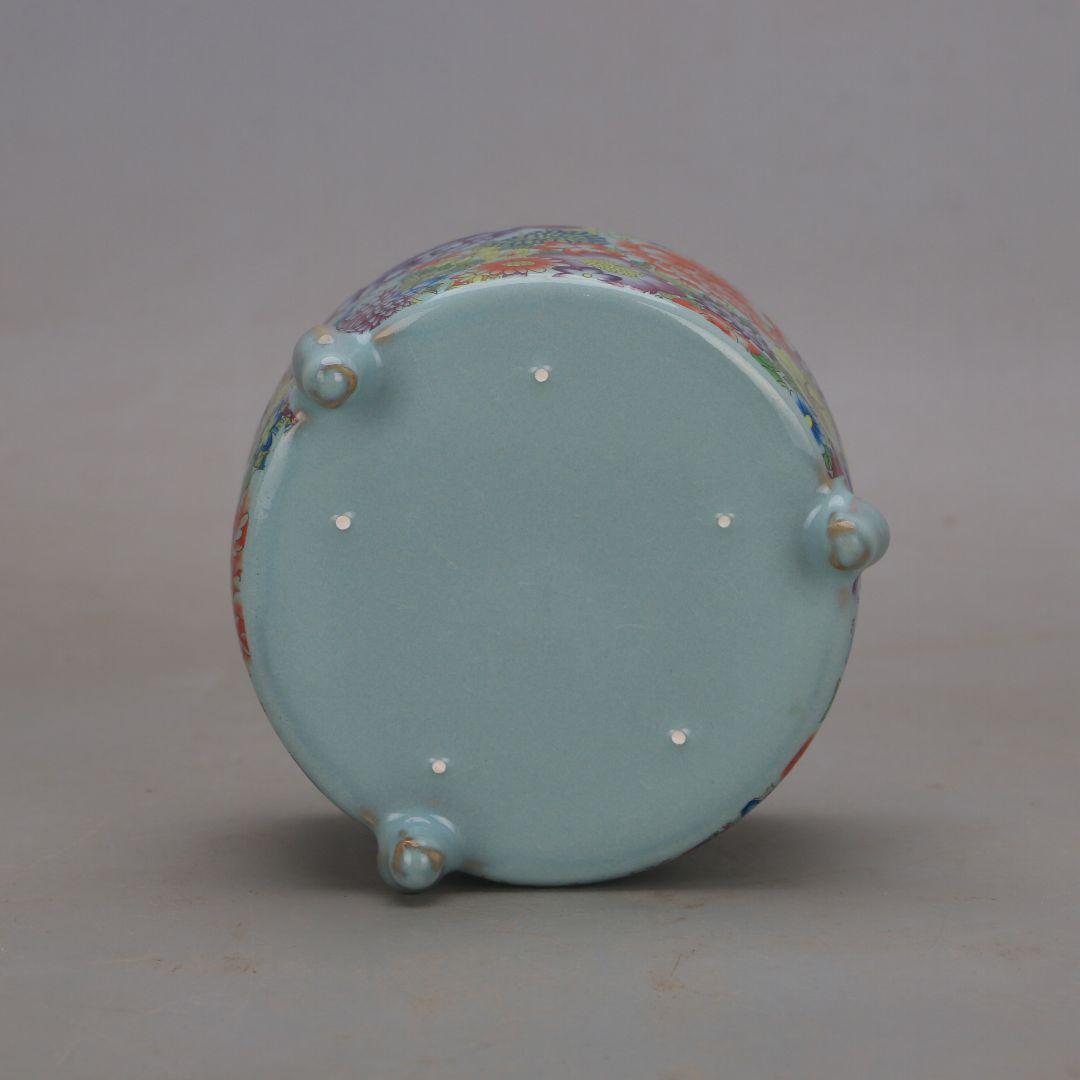 万花満工パステル三足香炉 景徳鎮 陶磁器 装飾品 現代工芸品