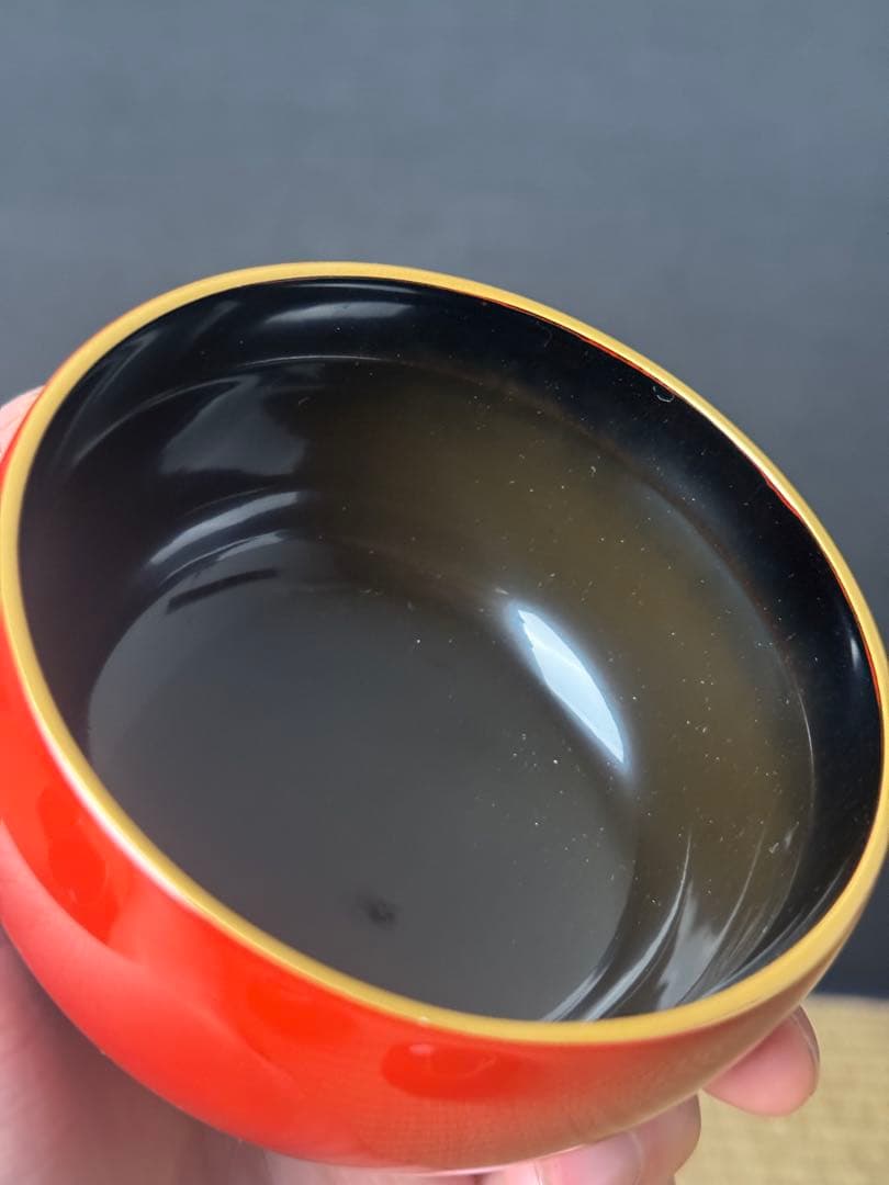 輪島塗 絵付 まり椀 5客 本堅地 中島松朗 (九香)作 布