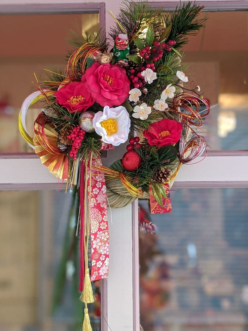 【年末セール中】お正月飾り❁しめ縄リース❁造花アレンジメント 豪華なしめ縄 しめ縄リース 光触媒フラワー 造花 正月リース 正月