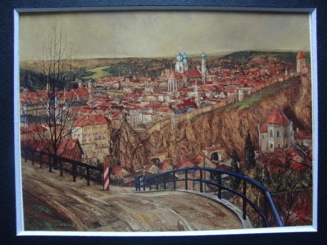 花巻碧【坂道からの展望】希少画集画、状態良好、新品高級額装付