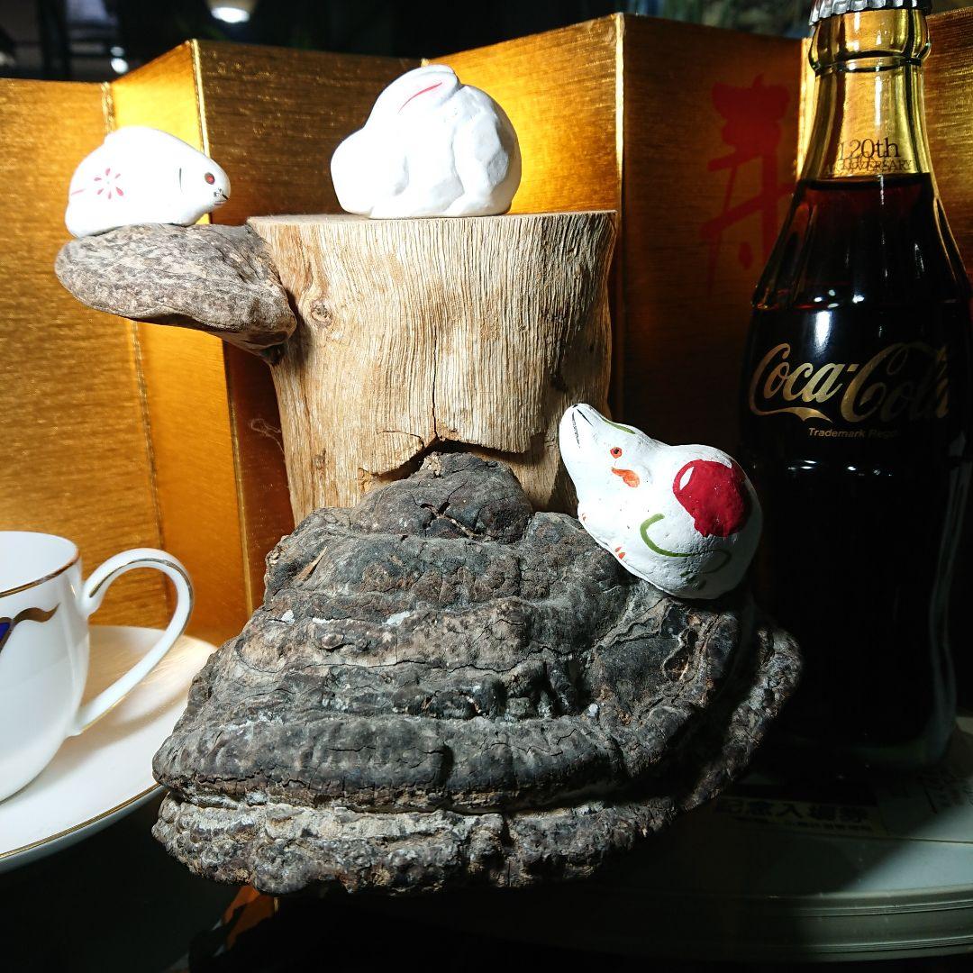 民芸品  兎3匹  土人形  猿の腰掛け 台付き 三匹猿（大）【木葉猿窯元】-6032-民芸品・工芸品