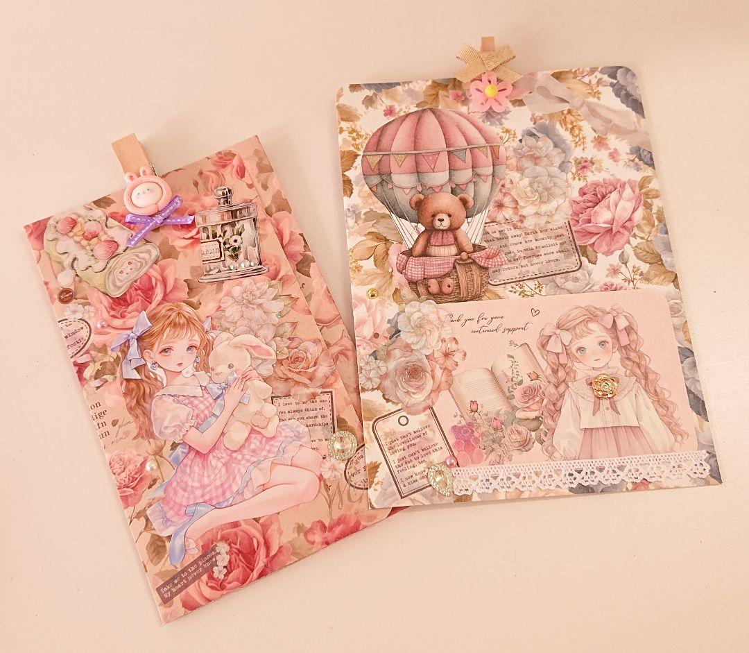 平袋 おすそ分け見開きファイル コラージュ素材シール 女の子くま