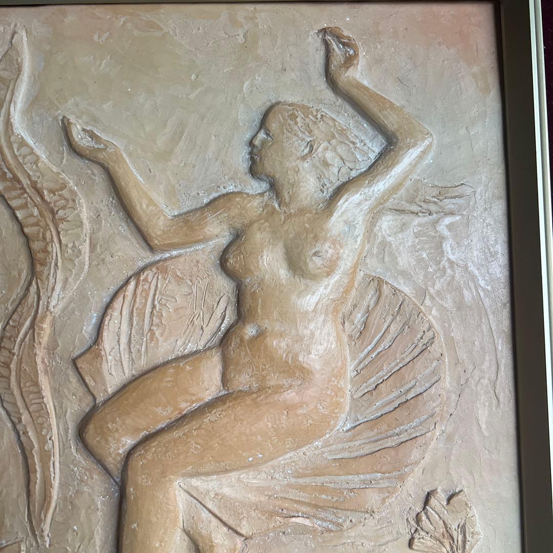 Kei女性像 レリーフアート ゴールドフレーム 陶芸 竹下慶一