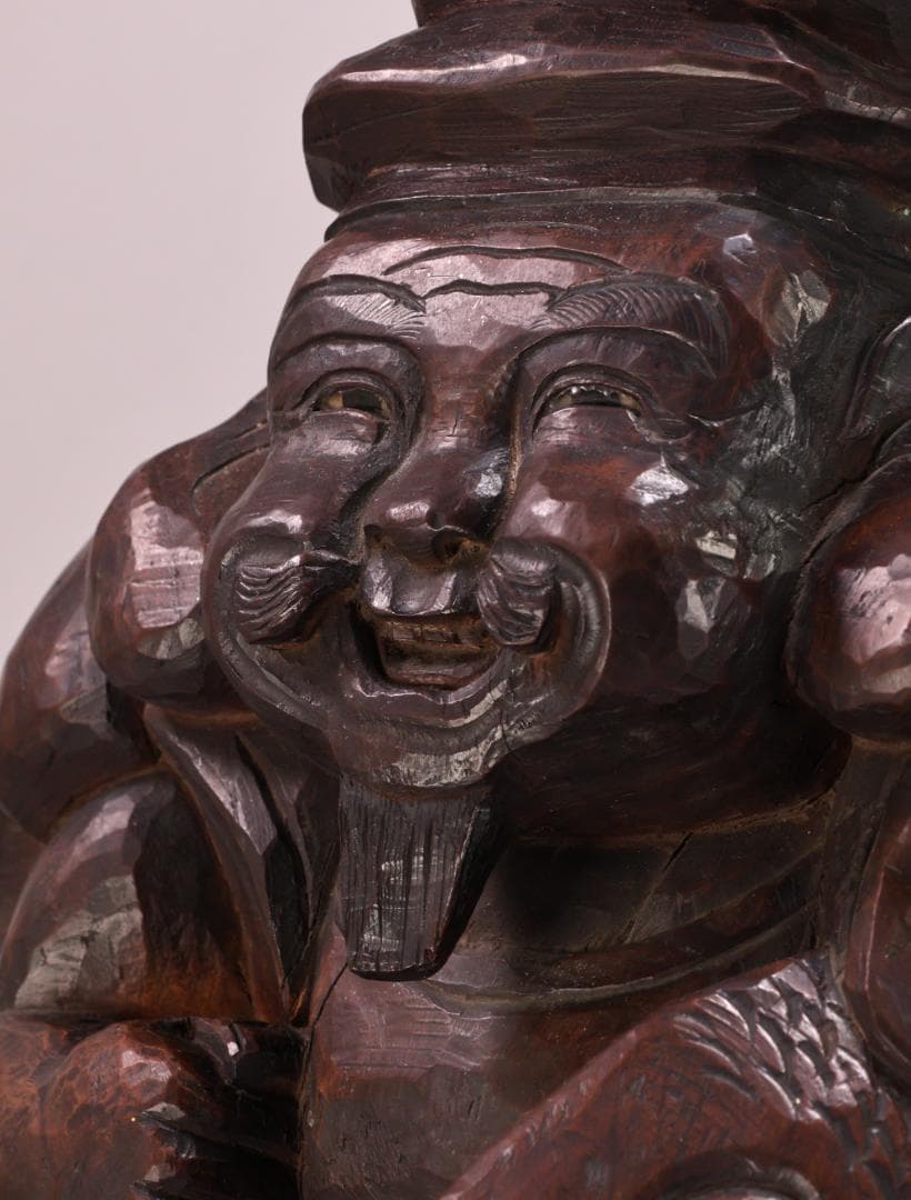 BK201 時代木彫 江戸期 大隅源義縄 作 恵比寿像 大黒像 玉眼 江戸