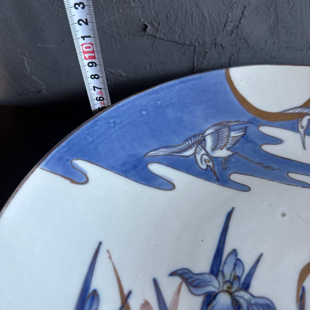 お値下げ❣️ヴィンテージ 大皿 青 白い鶴と花の陶器皿