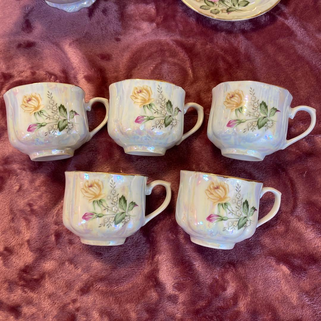 昭和レトロ オーロラ模様 花柄ティーセット（ティーポット・カップ5個